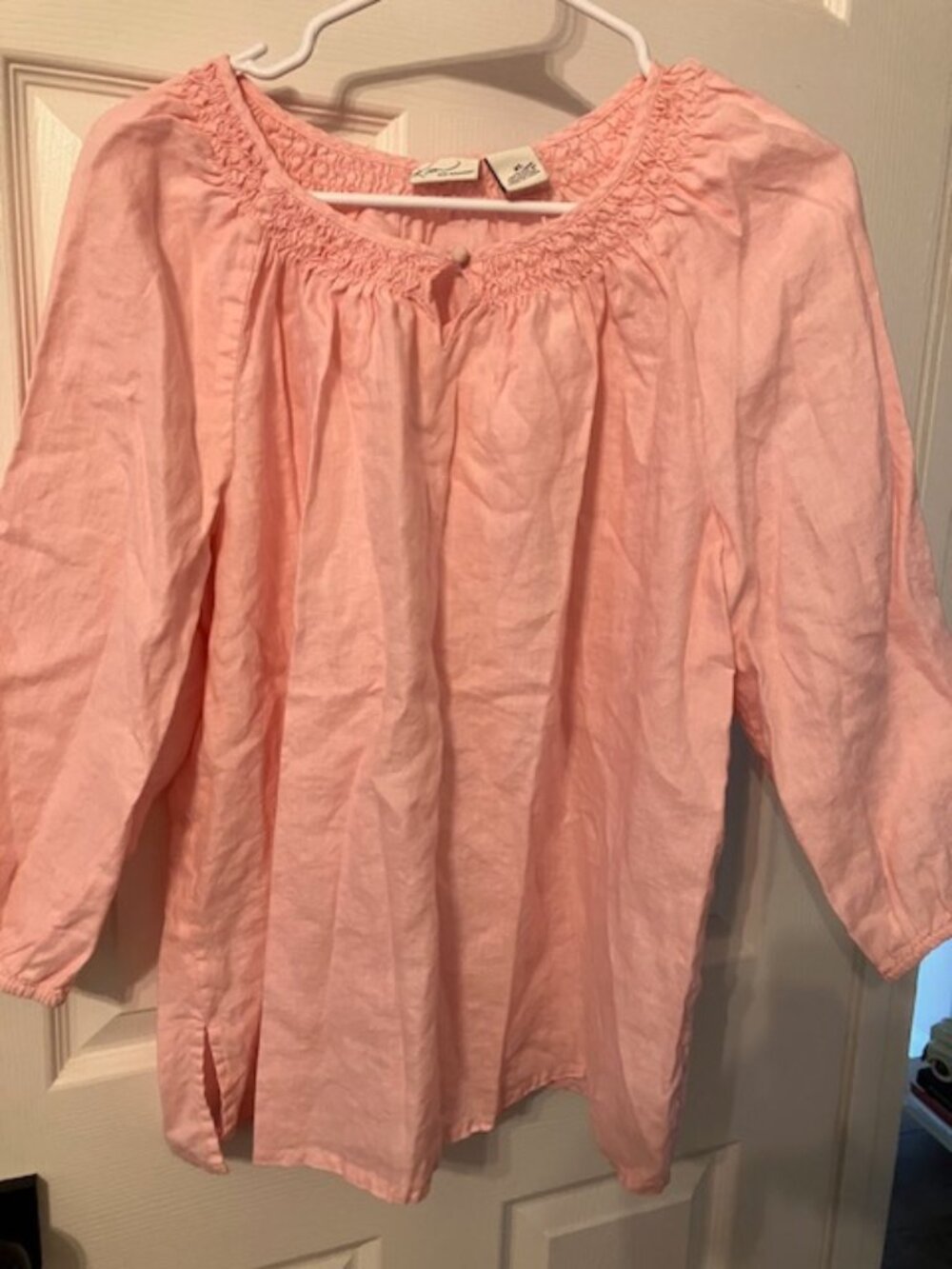 Women's Pink Linen Peasant Blouse Top Kim Rogers XLarge